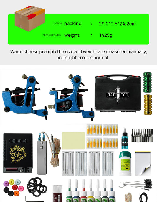 Kit de tatuaje para principiantes: juego de máquinas de doble bobina