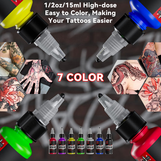 Set de tinta para tatuajes de 15 ml – 7 colores clásicos