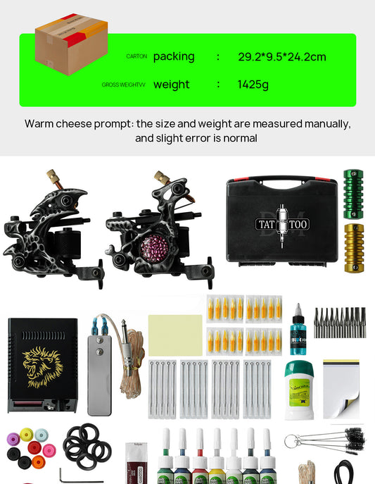 Kit completo de máquina de tatuar de bobina: equipo para tatuaje de líneas y sombreado
