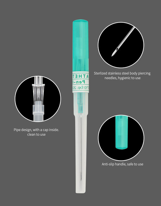 50 agujas desechables para piercing con catéter – Herramientas estériles de acero inoxidable para piercing corporal