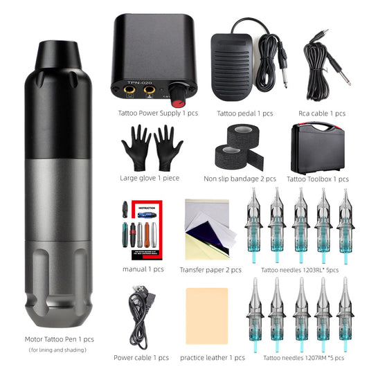 Kit de máquina de tatuar para principiantes: juego completo de pluma de tatuar motorizada