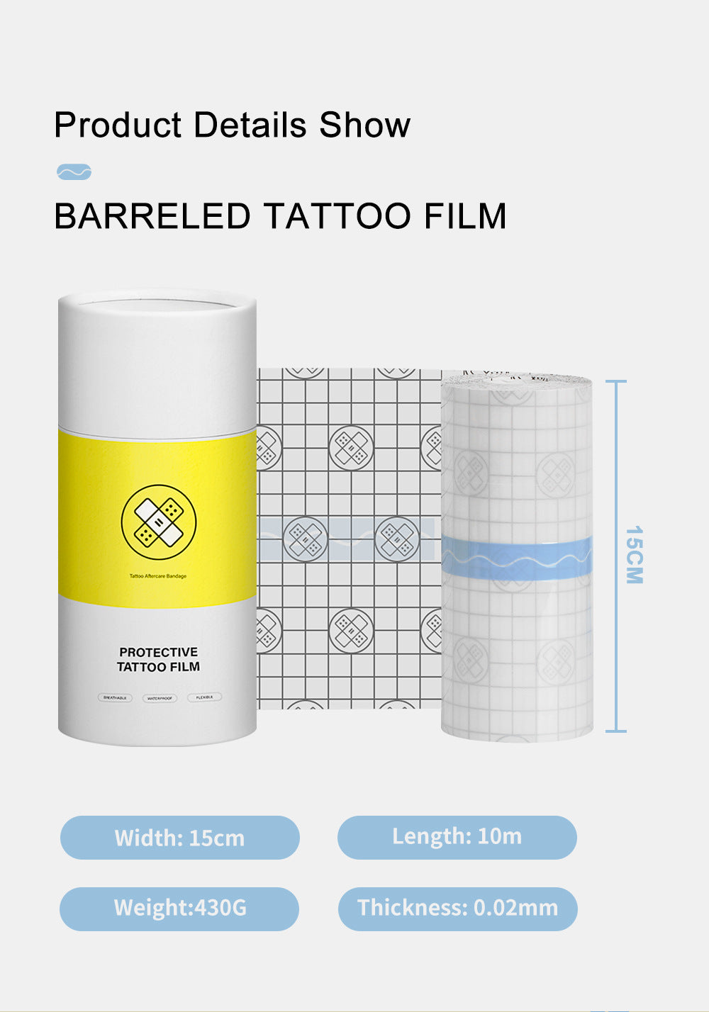 Tattoo Healing Wrap – PU Protective Film Roll, 15cm x 10m, Waterproof & Breathable