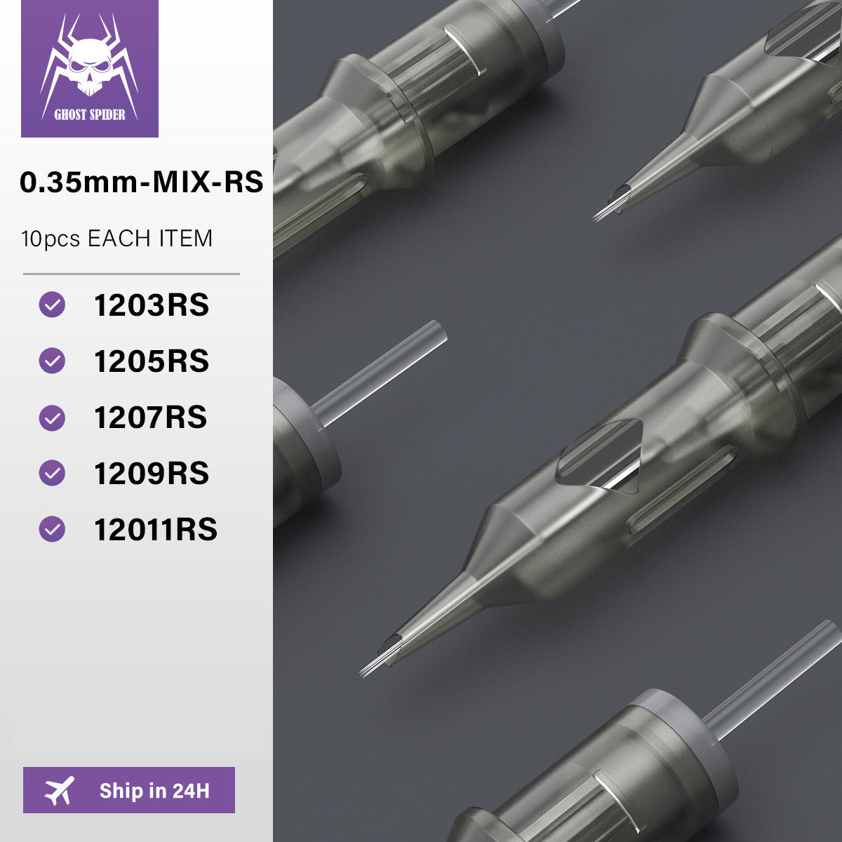 GHOST SPIDER Professional Tattoo Cartridge Needles – Short Taper, PMU & Cheyenne-Compatible (50pcs/Box)