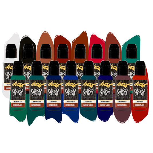 Set de 16 colores primarios n.° 2 — Tinta para tatuajes Kuro Sumi — Elige el tamaño