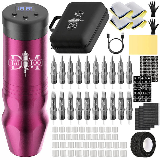 Kit completo de pluma para tatuar con pantalla digital – Máquina de tatuar inalámbrica con batería de 1500 mAh
