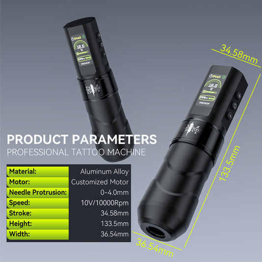 Kit de pluma de tatuar inalámbrica con pantalla a color y batería – Juego de máquina de tatuar rotativa todo en uno