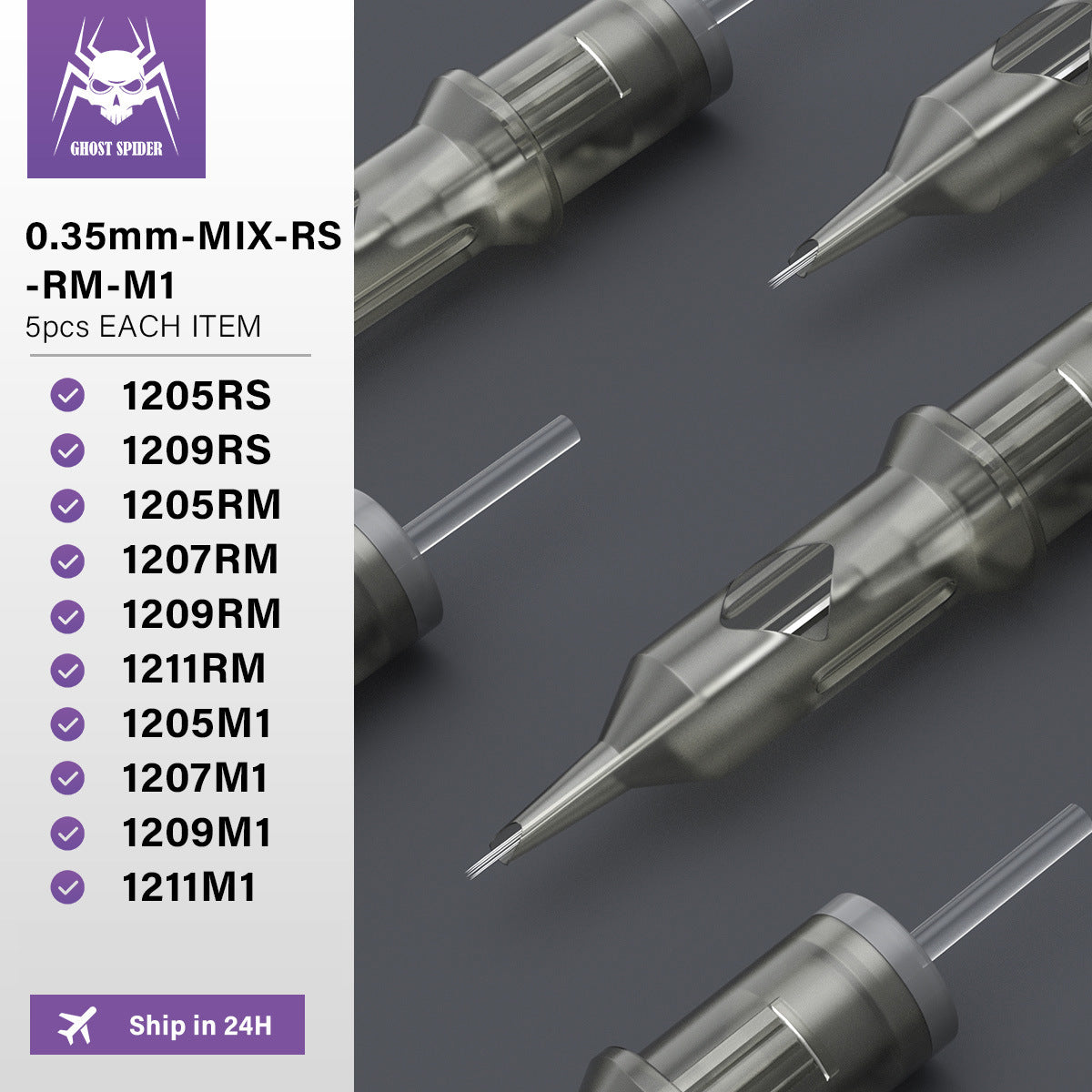 GHOST SPIDER Professional Tattoo Cartridge Needles – Short Taper, PMU & Cheyenne-Compatible (50pcs/Box)