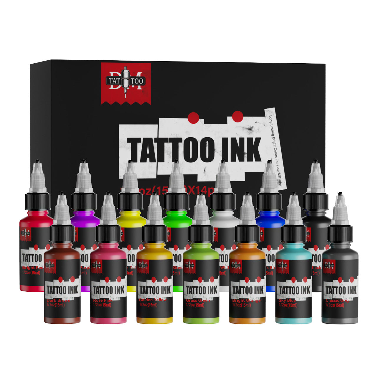 Set de tinta para tatuajes de 15 ml – 14 colores vibrantes