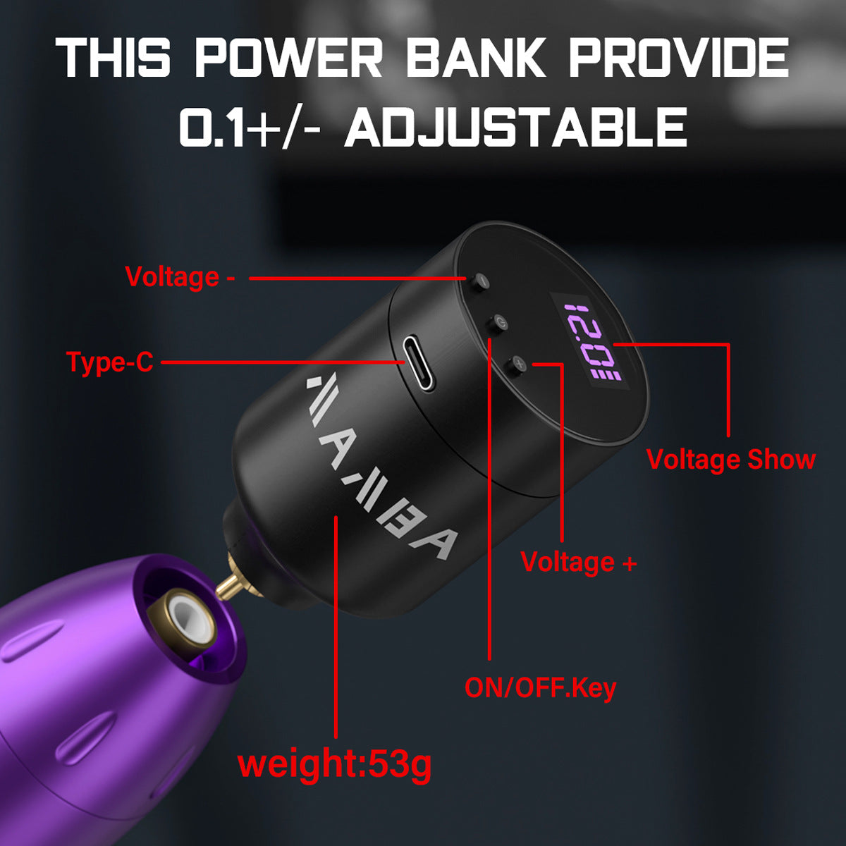 Mini Wireless Tattoo Power Supply – 1350mAh RCA Battery with Digital Display