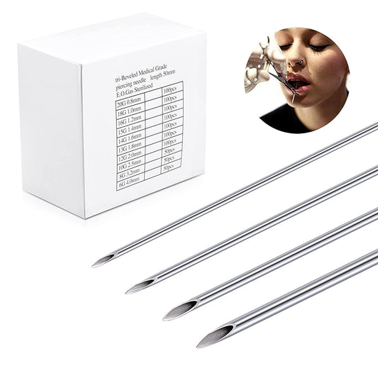 Agujas desechables para piercing de tamaños variados (12G–20G) – Estériles para uso corporal y tatuajes