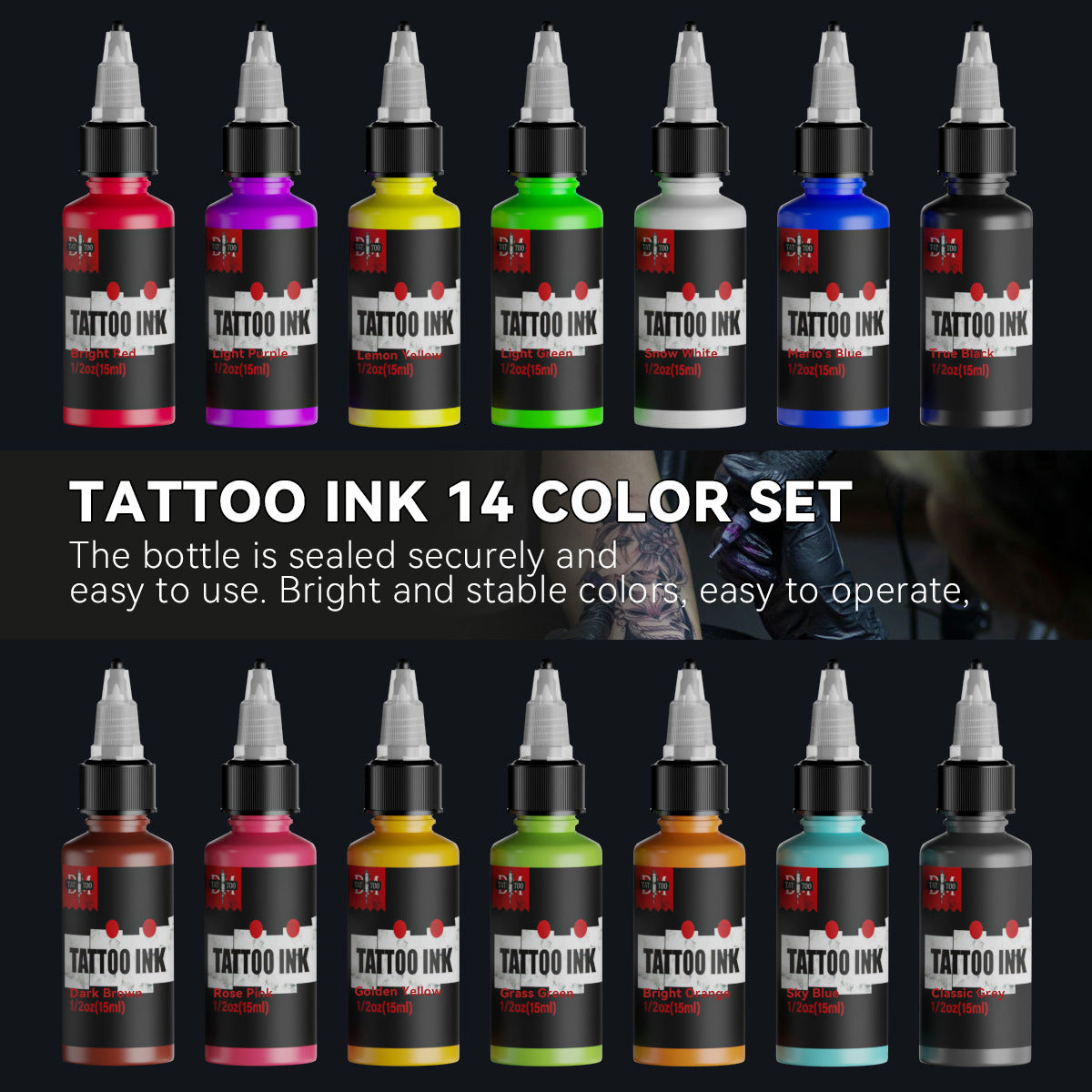 15ML Tattoo Ink Set – 14 Vibrant Colors