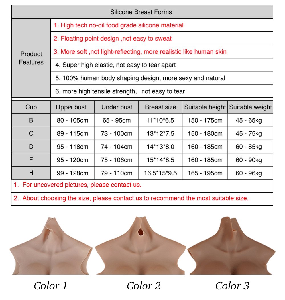 Oil-Free Drop-Shape Silicone Breastplate — B–H Cup