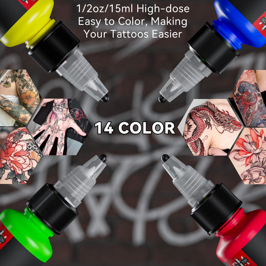 Set de tinta para tatuajes de 15 ml – 14 colores vibrantes