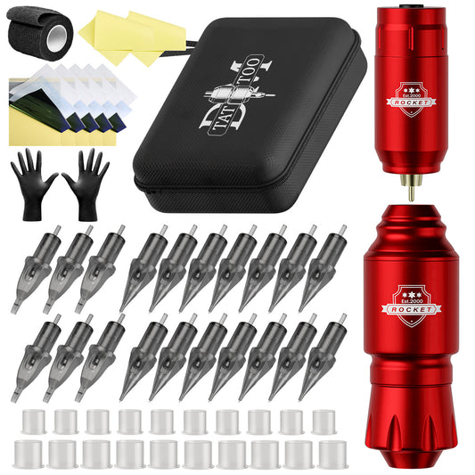 Kit de pluma de tatuaje corta inalámbrica estilo cohete: máquina de tatuar con motor rotativo todo en uno