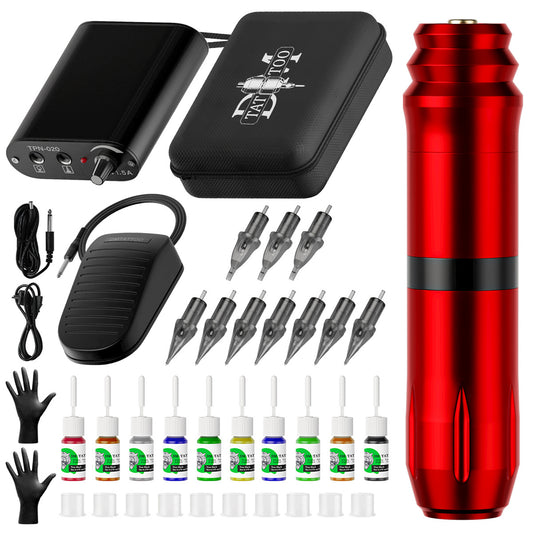 Kit de tatuaje profesional: juego completo de pluma motorizada para tatuar