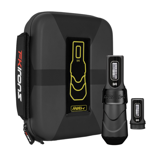 FK Irons Flux Max Tattoo Machine with 2 PowerBolt 2.0 — Pick Stroke Length and Color