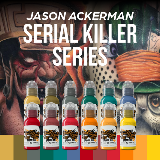 Set de 12 colores de tinta para tatuajes inspirada en el asesino en serie Jason Ackerman — Famosa en todo el mundo — 28 ml