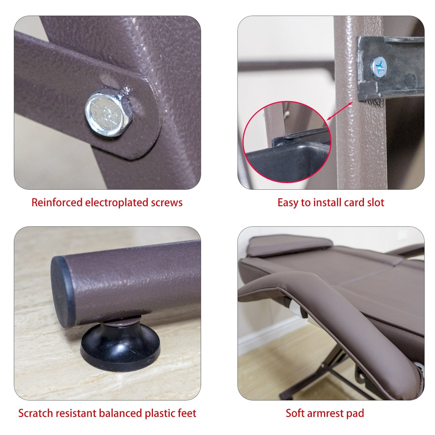 【USA】72" Adjustable 3-Section Tattoo Bed with Removable Headrest (Brown)