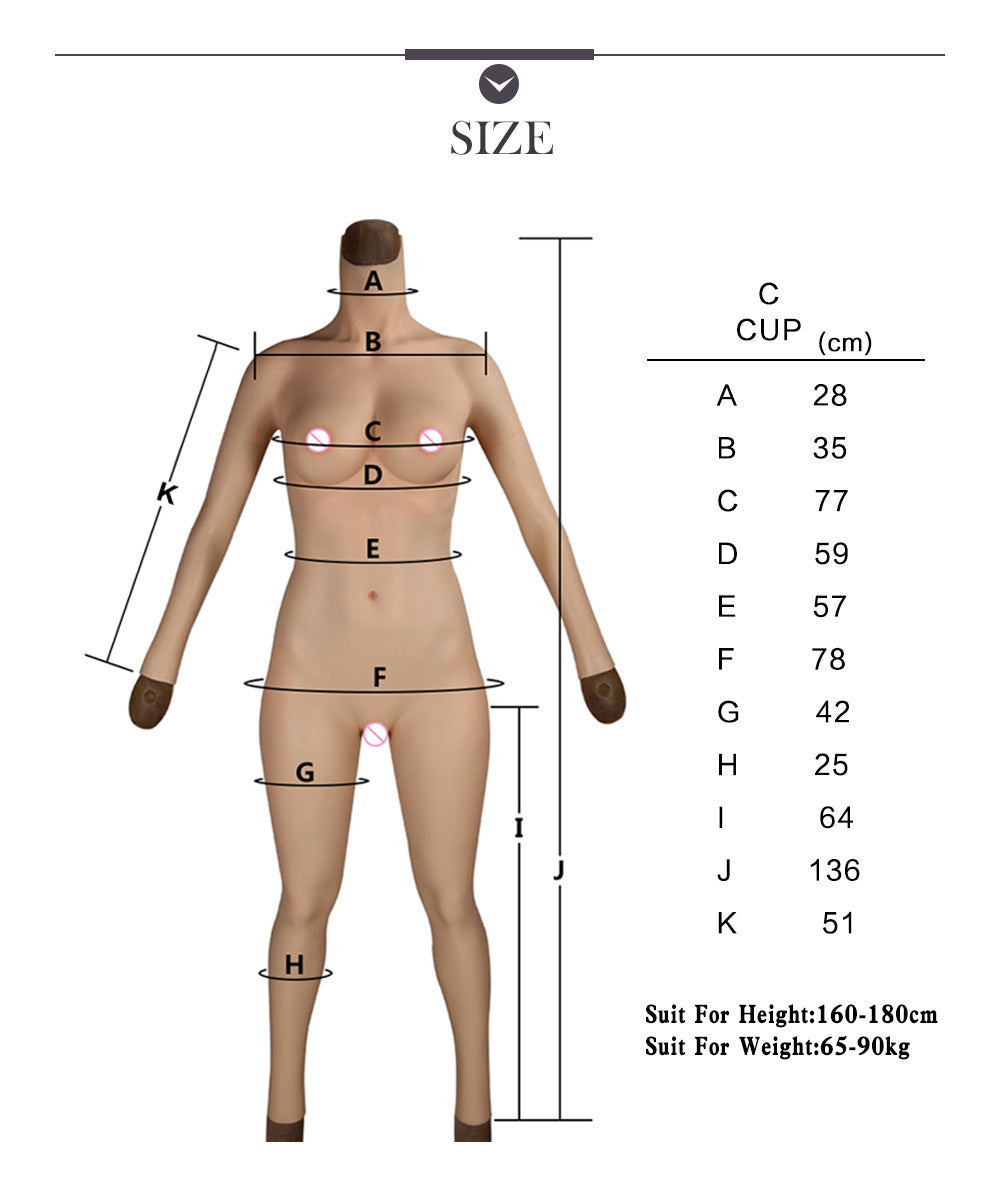 Full-Body Silicone Bodysuit with C or E Cup Breast Forms
