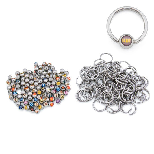 Anillos de 14 g con bola cautiva de 1/2" con logotipos mixtos (imágenes y palabras) - Precio por unidad