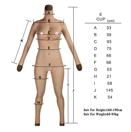 Full-Body Silicone Bodysuit with C or E Cup Breast Forms