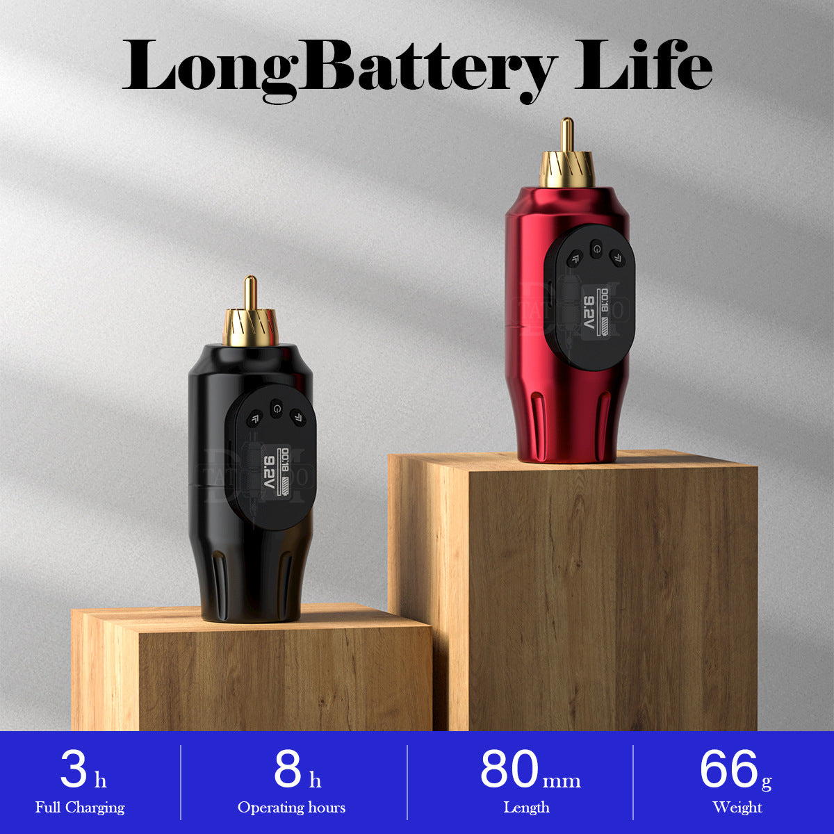 Portable OLED Wireless Tattoo Power Supply – 2000mAh Mini RCA Battery for Tattoo Pen