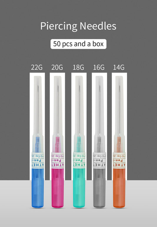 50PCS Disposable Piercing Needles with Catheter – Sterile Stainless Steel Body Piercing Tools