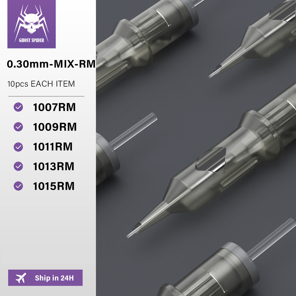 GHOST SPIDER Professional Tattoo Cartridge Needles – Short Taper, PMU & Cheyenne-Compatible (50pcs/Box)