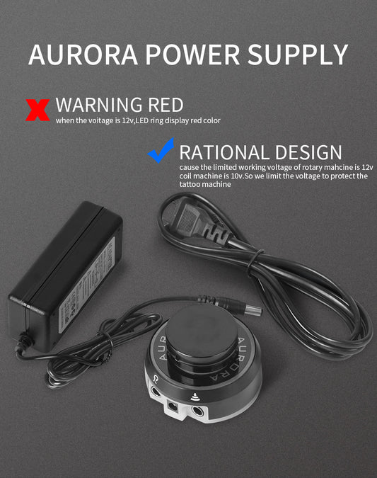 Tattoo Aurora Power Supply, Gen 1 Voltage Stabilizer, Color-Changing Rotating Button, LCD Microblading Power