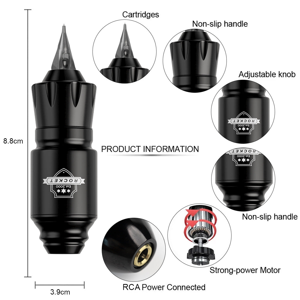 Wireless Rocket-Style Short Tattoo Pen Kit – All-in-One Rotary Motor Tattoo Machine