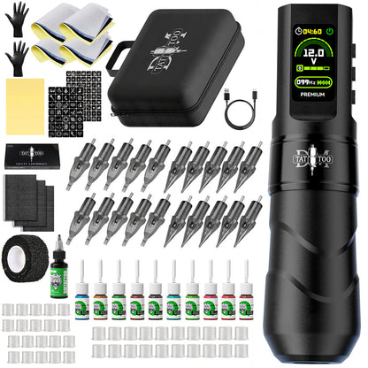 Wireless Tattoo Pen Kit with Color Screen Battery – All-in-One Rotary Tattoo Machine Set