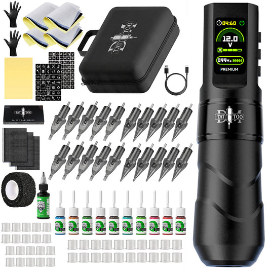 Wireless Tattoo Pen Kit with Color Screen Battery – All-in-One Rotary Tattoo Machine Set