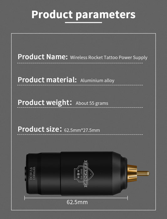 Mini Wireless Tattoo Battery Power Supply – 1200mAh RCA Portable Charging Pack for Tattoo Pen