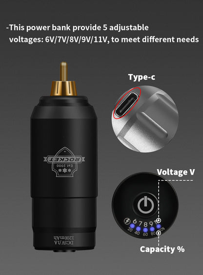 Mini Wireless Tattoo Battery Power Supply – 1200mAh RCA Portable Charging Pack for Tattoo Pen