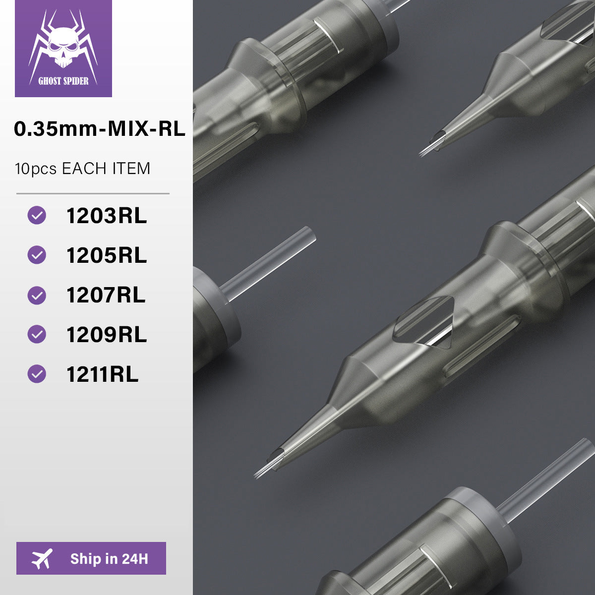 GHOST SPIDER Professional Tattoo Cartridge Needles – Short Taper, PMU & Cheyenne-Compatible (50pcs/Box)