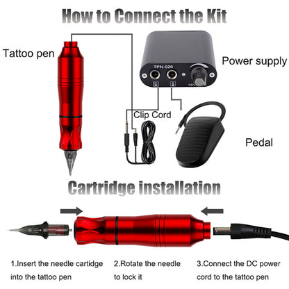 Complete Tattoo Pen Machine Kit – All-in-One Rotary Tattoo Set for Beginners