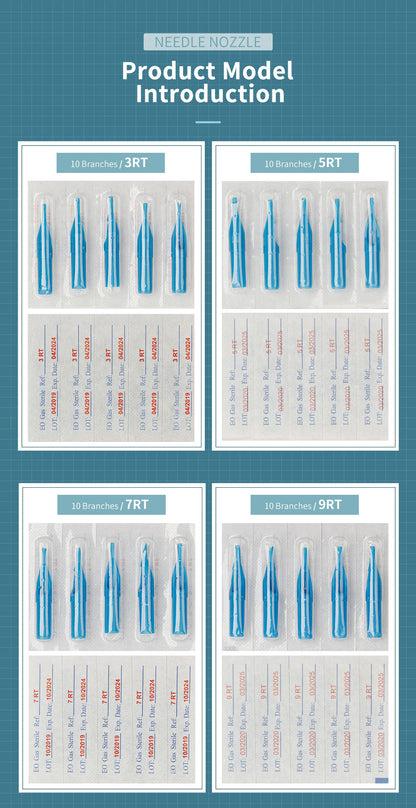 Disposable Blue Tattoo Tips – 100pcs Mixed Set with 10 Sizes