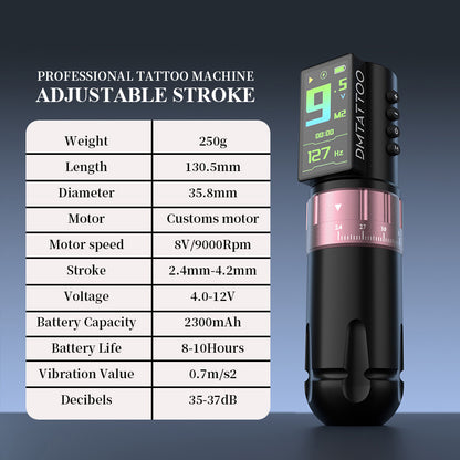 Adjustable Stroke Wireless Tattoo Machine Pen – 2300mAh Battery with Large Color Display