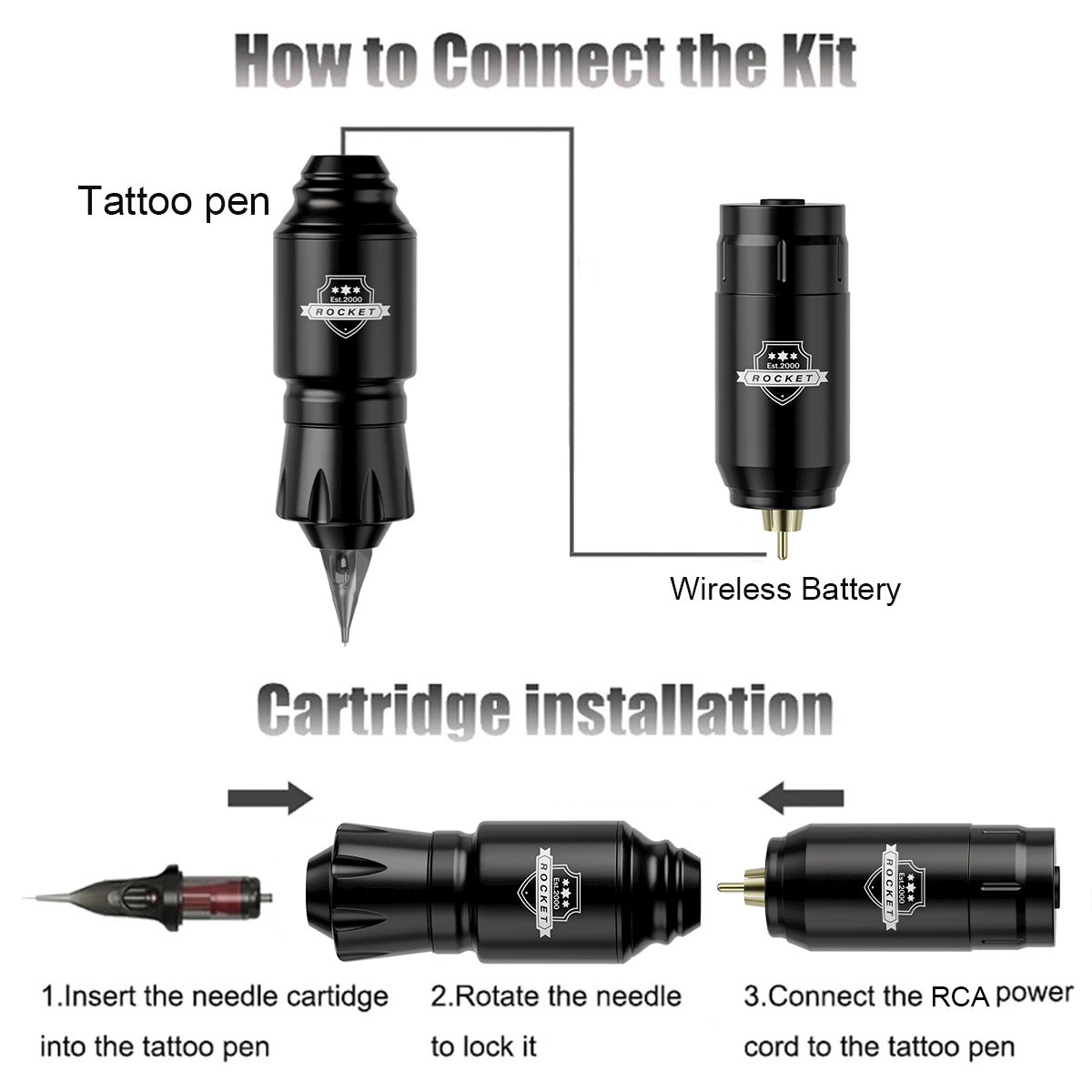 Wireless Rocket-Style Short Tattoo Pen Kit – All-in-One Rotary Motor Tattoo Machine