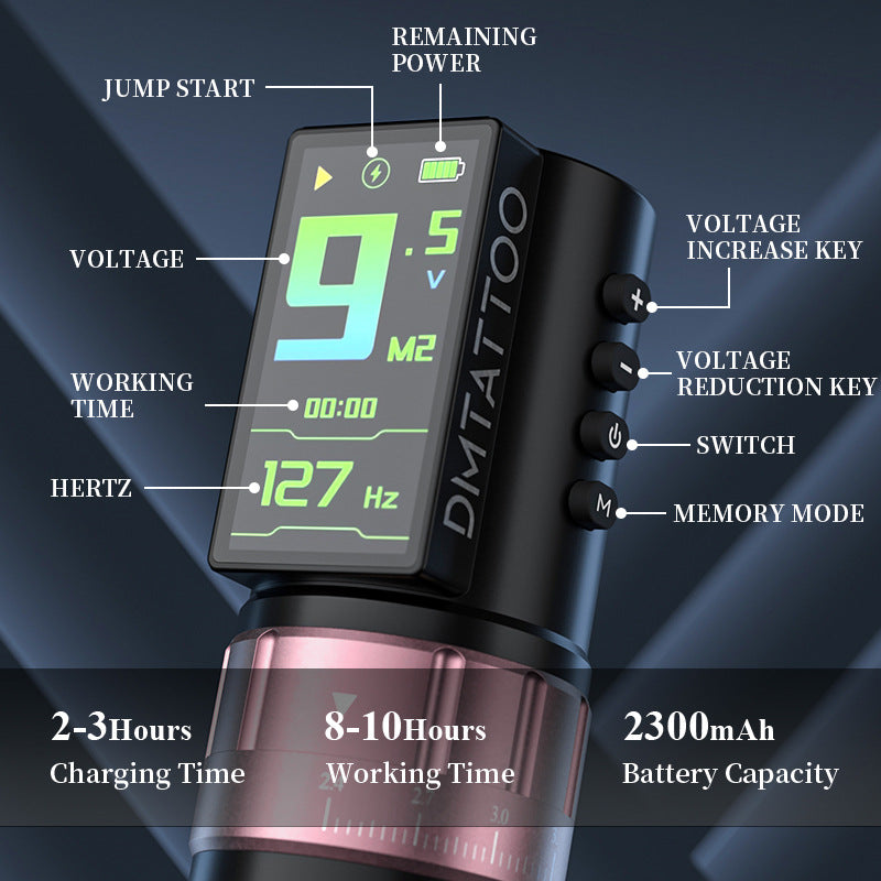 Adjustable Stroke Wireless Tattoo Machine Pen – 2300mAh Battery with Large Color Display