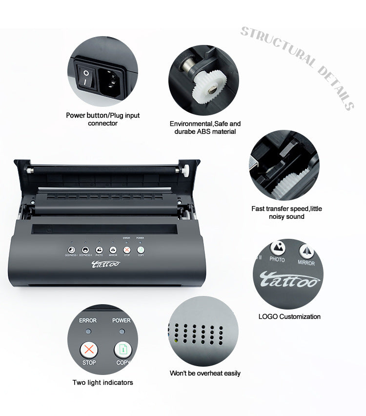 MT200 Tattoo Transfer Machine – Upgraded Thermal Stencil Printer & Copier for Tattoo Design Transfer