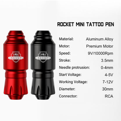 Wireless Rocket-Style Short Tattoo Pen Kit – All-in-One Rotary Motor Tattoo Machine