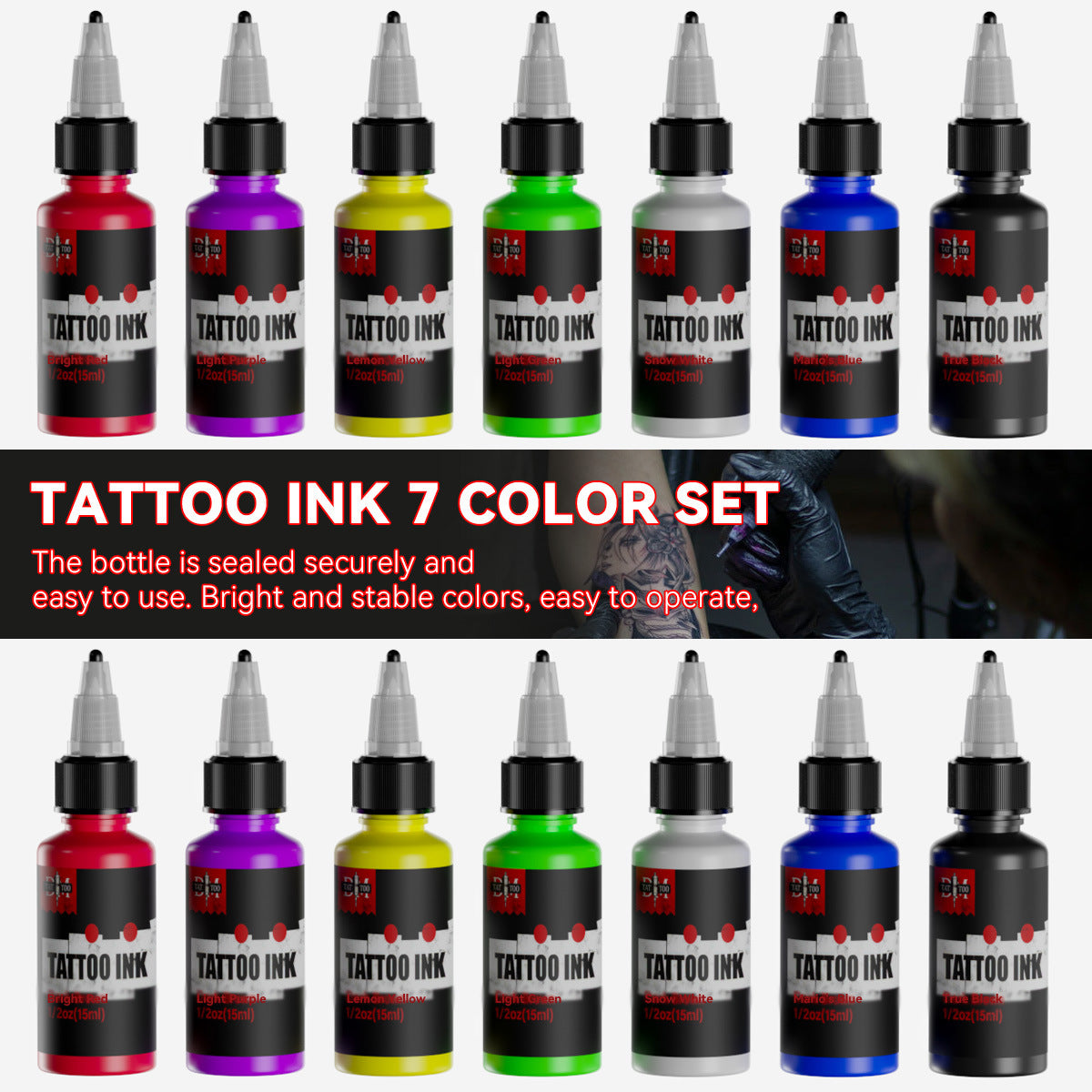 15ML Tattoo Ink Set – 7 Classic Colors