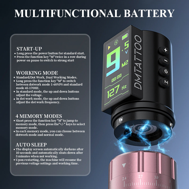 Adjustable Stroke Wireless Tattoo Machine Pen – 2300mAh Battery with Large Color Display
