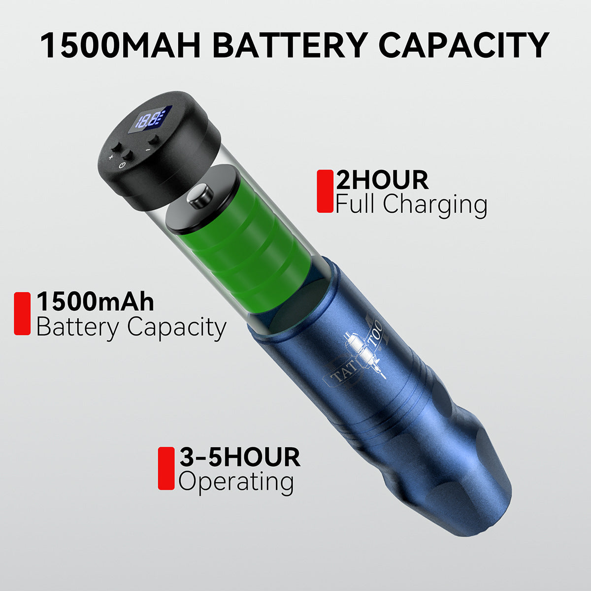 Complete Tattoo Pen Kit with Digital Display – 1500mAh Wireless Battery Tattoo Machine