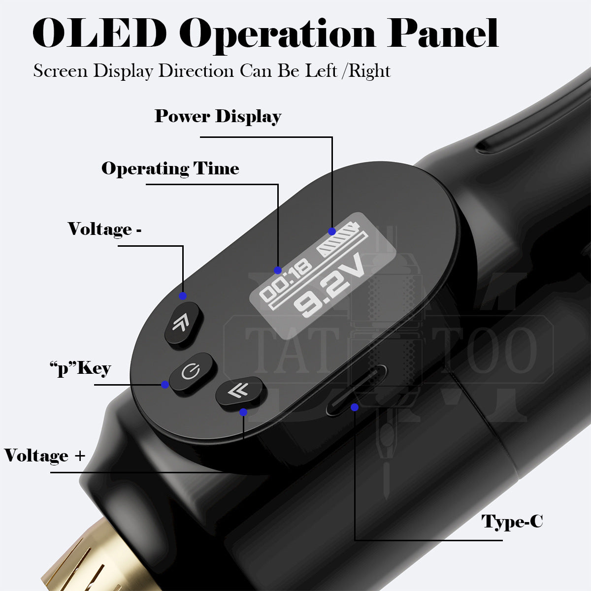 Portable OLED Wireless Tattoo Power Supply – 2000mAh Mini RCA Battery for Tattoo Pen