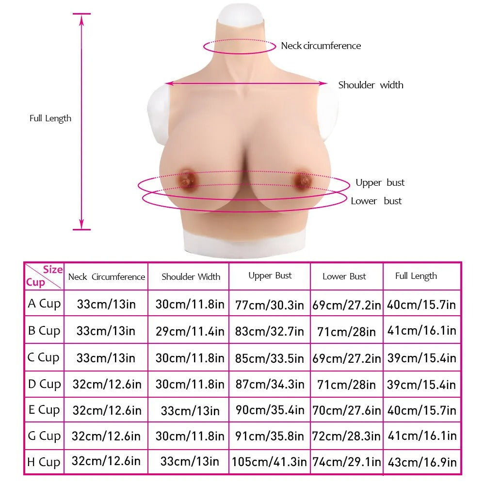 Realistic silicone breastplate front view in natural skin tone