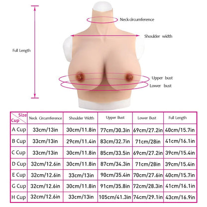 Realistic silicone breastplate front view in natural skin tone