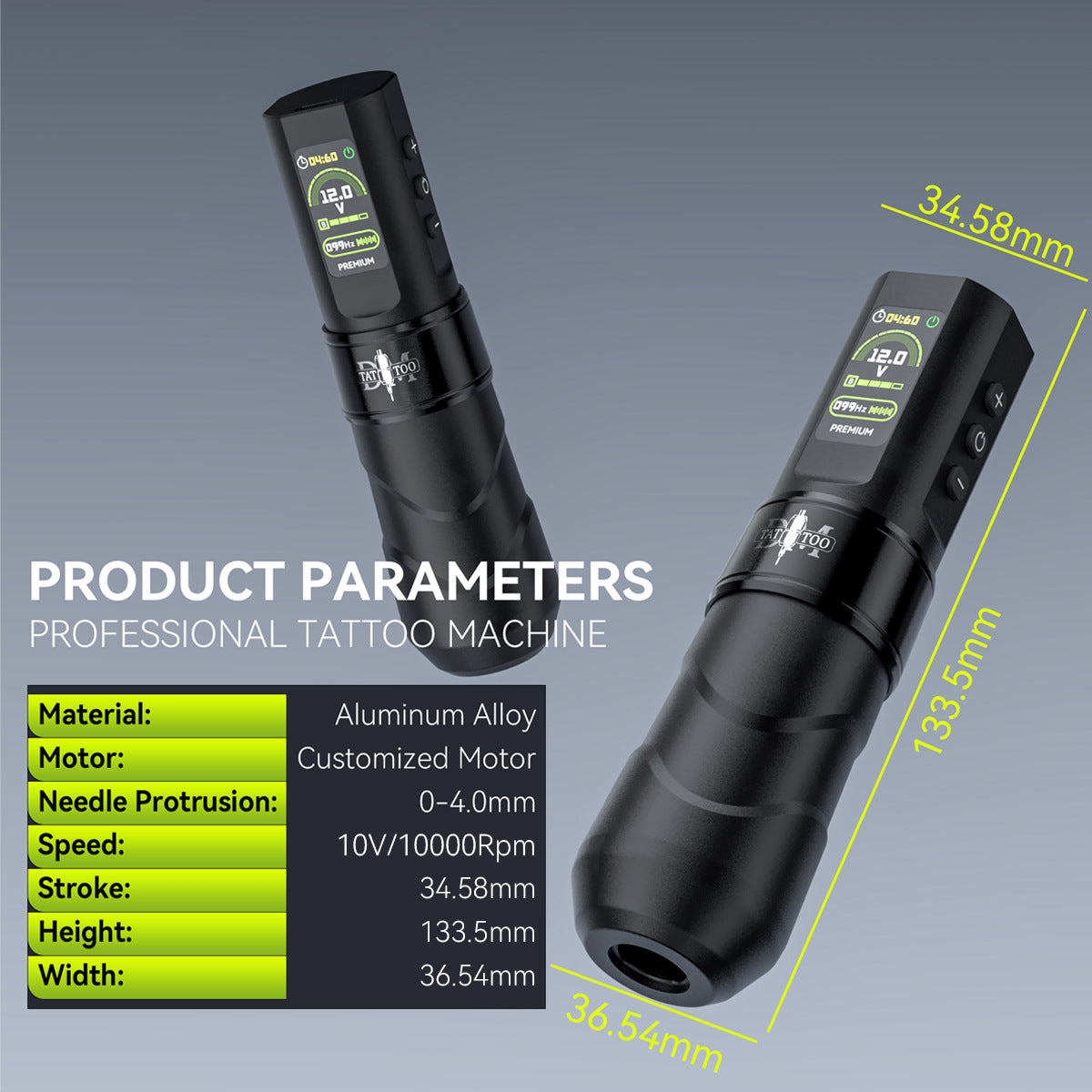 MASS Wireless Tattoo Pen with Color Display – 1500mAh Battery Tattoo Machine