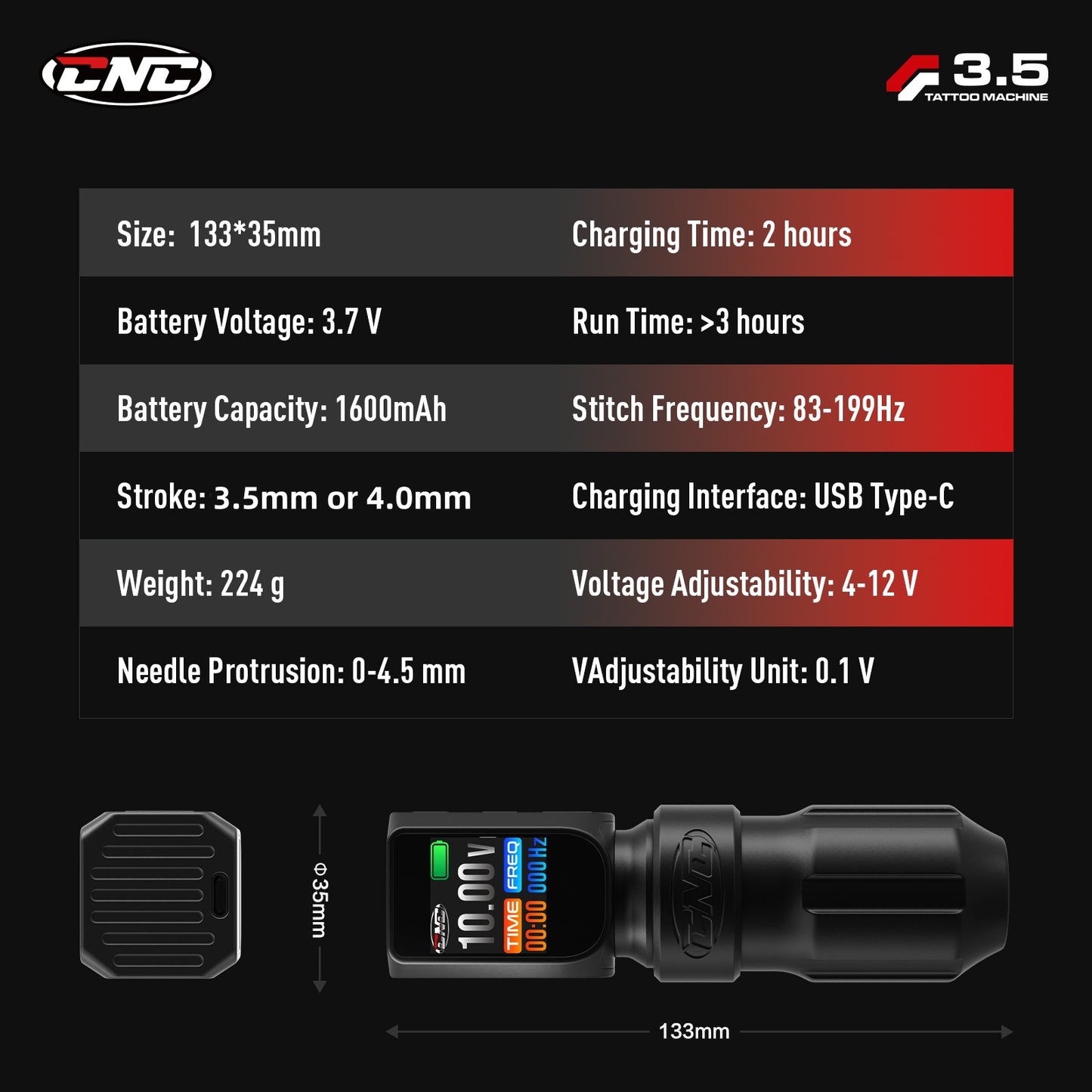 Dual Battery Wireless Tattoo Machine – 4.0mm Stroke Hollow Cup Motor Pen